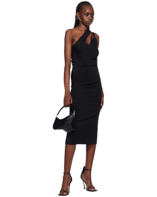 Mugler Black Asymmetric Midi Dress