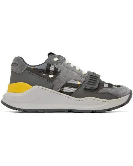 Burberry Gray Ramsey Check & Suede Low-top Sneakers for men