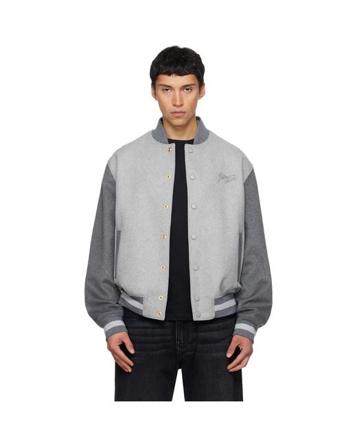 Balmain Gray Wool & Cashmere Varsity Bomber Jacket for men