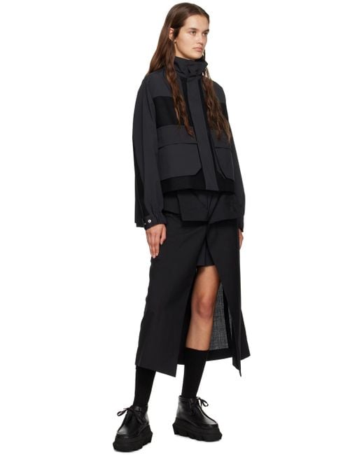 Sacai Black Wrap Midi Skirt