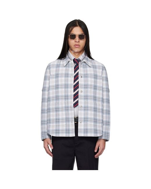 Thom Browne Gray Windowpane Plaid Armband Utility Jacket for men