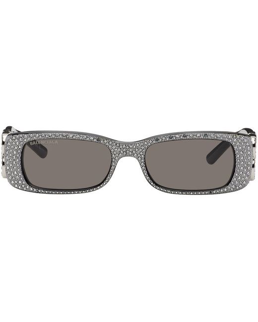 Balenciaga Black Silver Dynasty Rectangle Sunglasses for men