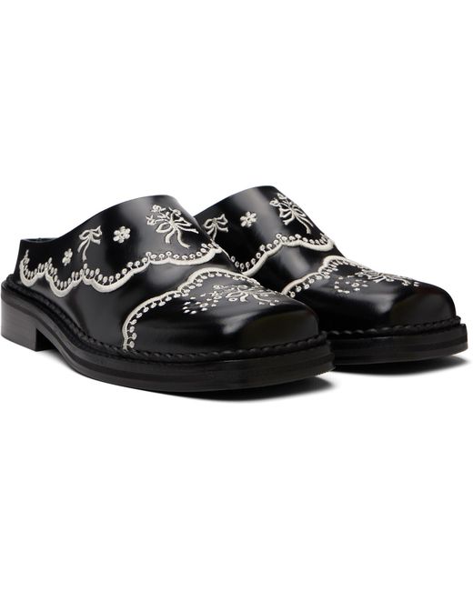 Simone Rocha Black Floral Lace Mule Loafers for men