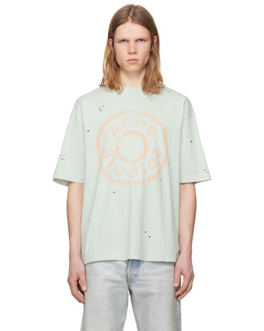 メンズ Acne ブルー リラックスフィット ロゴ Tシャツ Multicolor