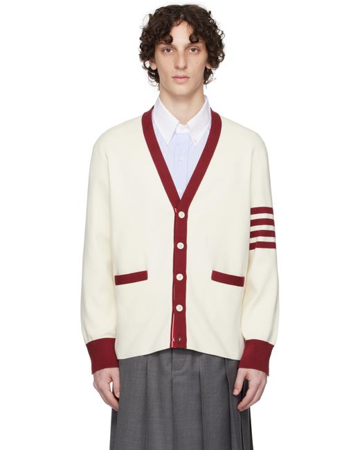 Cardigan De Rugby Blanc Cassé À Col En Y Et À Quatre Rayures En Point De Milan Thom Browne pour homme en coloris Black