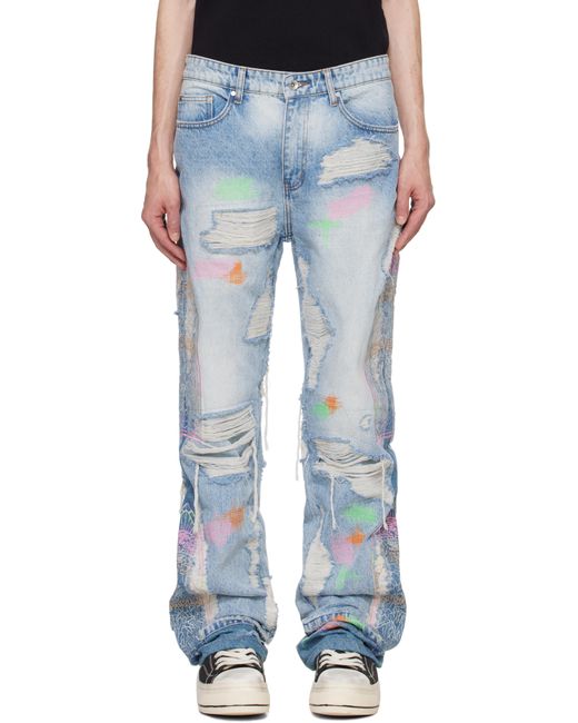 Who Decides War Blue Technicolor Embroidery Jeans for men