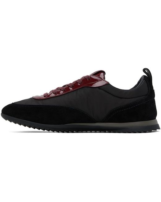 Ferragamo Black Burgundy Patent Leather Trim Sneakers for men