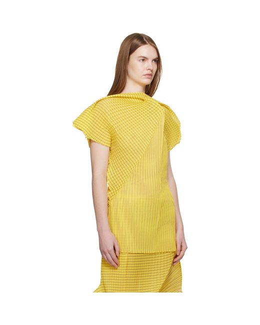 Issey Miyake Yellow Generic Stripes Machine Pleats Blouse