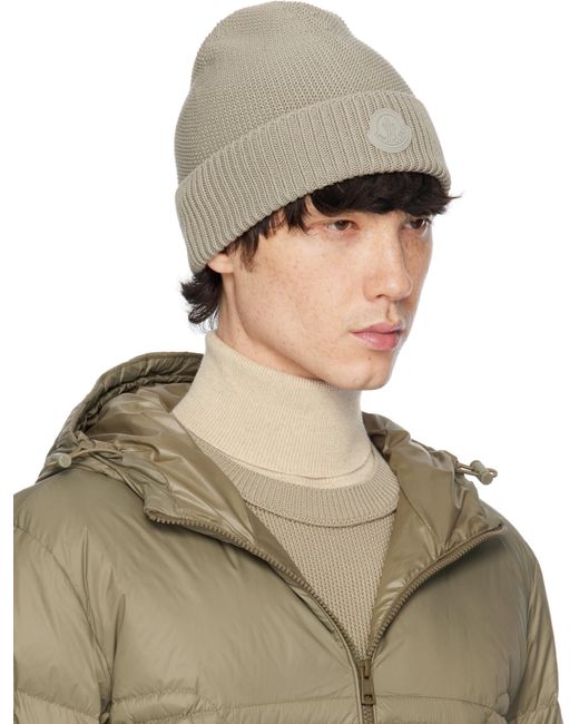 メンズ Moncler ベージュ ロゴパッチ ビーニー Green