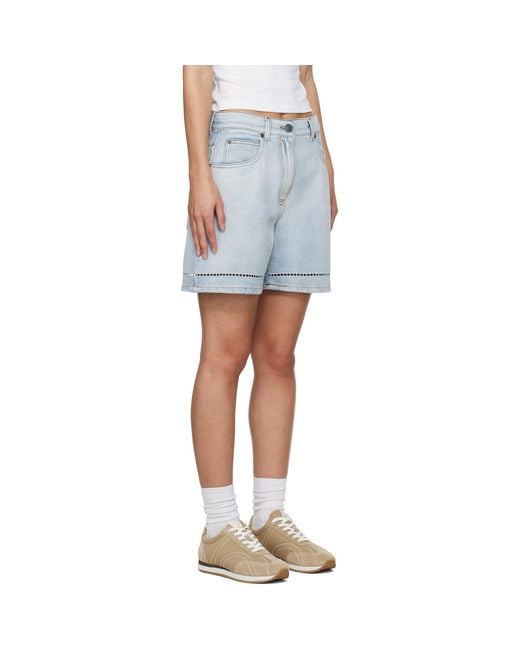 MSGM Blue Perforated Light Washed Denim Shorts