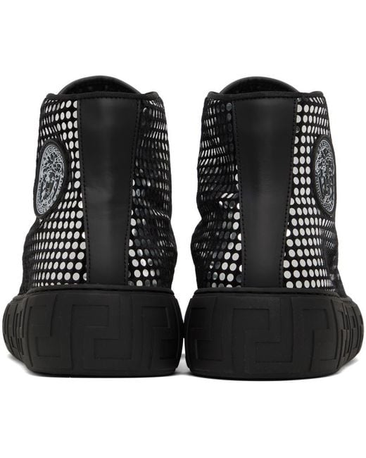 Versace Black Studded High Top Sneakers for men
