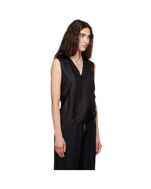 Maison Margiela Black Silk V-Neck Top