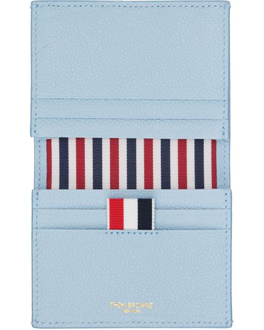 Thom Browne Blue Double 4-bar Appliqué Stripe Leather Card Holder for men