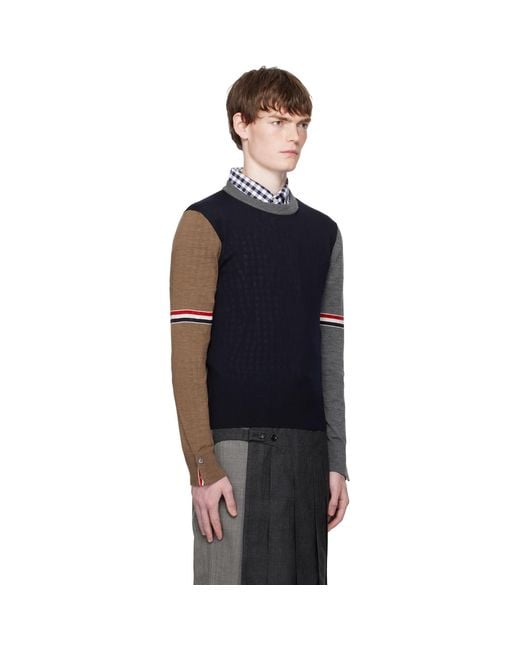 Thom Browne Black Fun Mix Jersey Relaxed Fit Merino Sweater for men