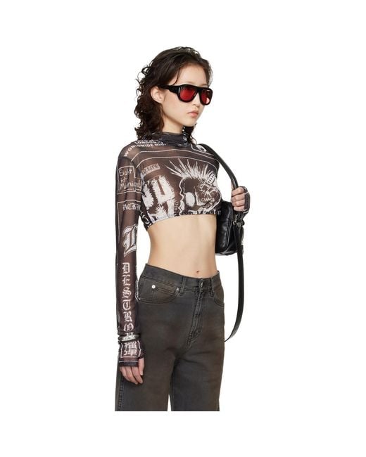 Lu'u Dan Black Masked Mesh Crop Top