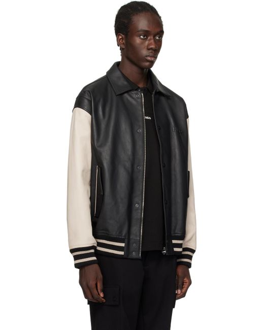 HUGO Black & Beige Embossed Leather Jacket for men