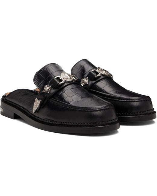 Toga Virilis Black Embossed Croco Loafers for men