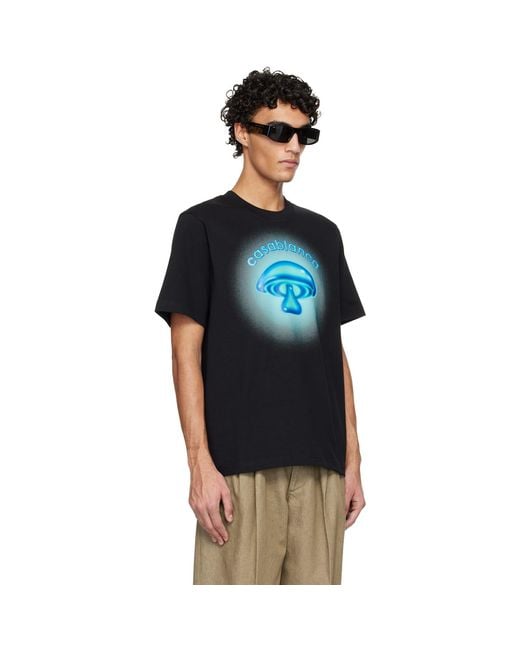 Casablanca Black Airbrush Mushroom Logo Short Sleeve T‑Shirt for men