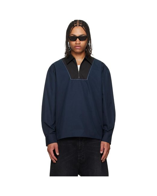 Marni Blue Poplin Zip Bib Shirt for men
