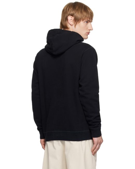 メンズ Sunspel ブラック ループバック フーディ Black