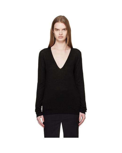 Rick Owens Black Temple V Neck Pull Sweater