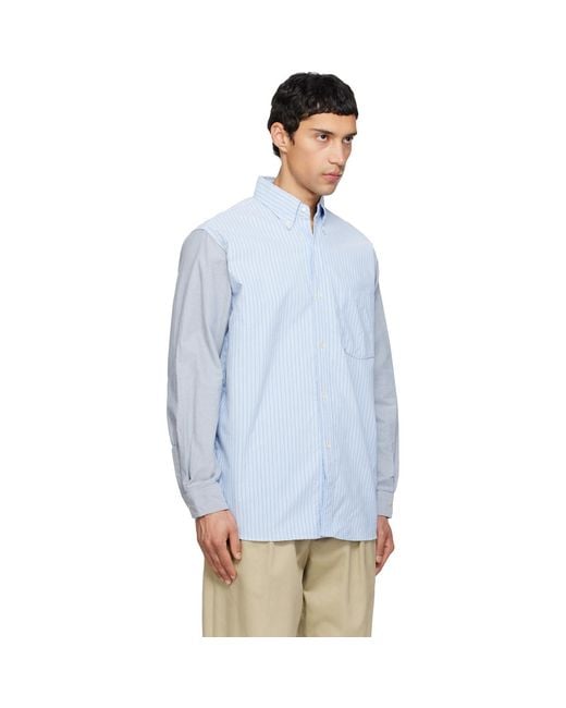 Nanamica Blue Button Down Stripe Storm Shirt for men