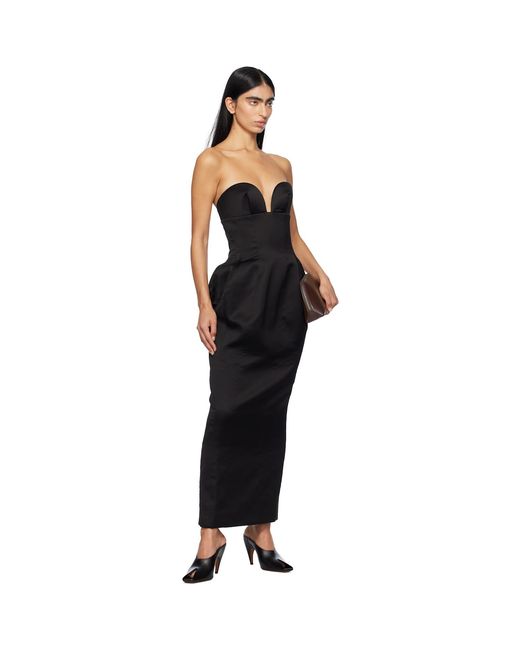 Monot Black Satin Corsetted Maxi Dress
