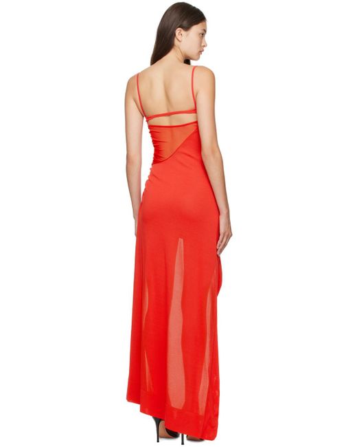 Mugler Red Asymmetric Midi Dress