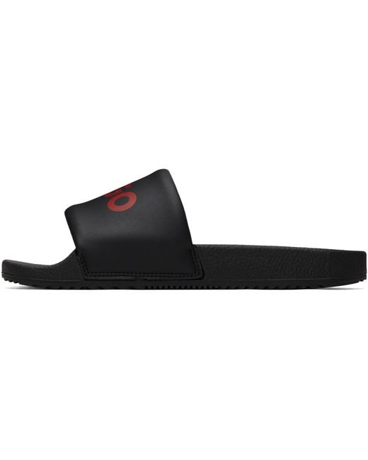 HUGO Black Padded Strap & Contrast Logo Slide Sandals for men