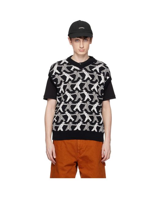 vowels Black Tag-A-Long Knitted Vest for men