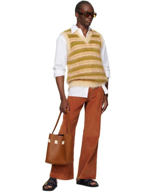 Marni Brown Small Leather Museo Patches Tote for men