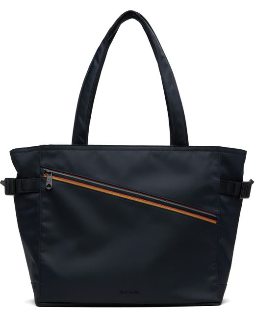バッグ Paul Smith Stripe Leather Tote Bag Black Paul Smith Black 'Signature Stripe' Tote Paul Smith