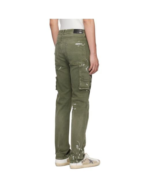 Amiri Green Khaki Army Logo Painted Slim Workman Jeans for men