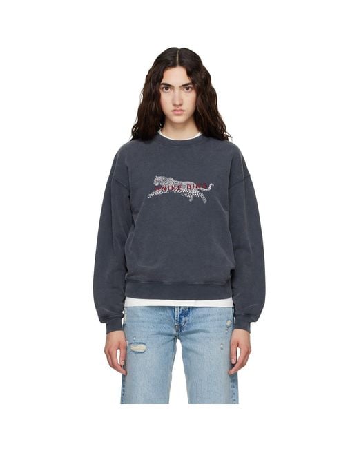 Anine Bing Blue Spencer Leopard Sweatshirt