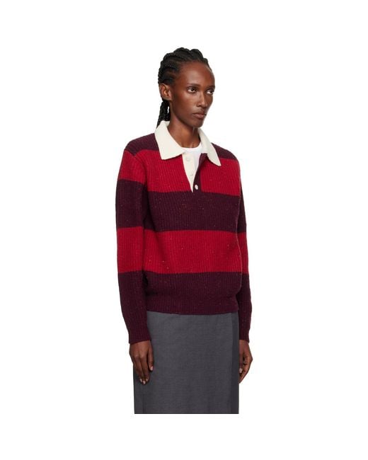 DUNST Red Burgundy Chunky Rugby Polo