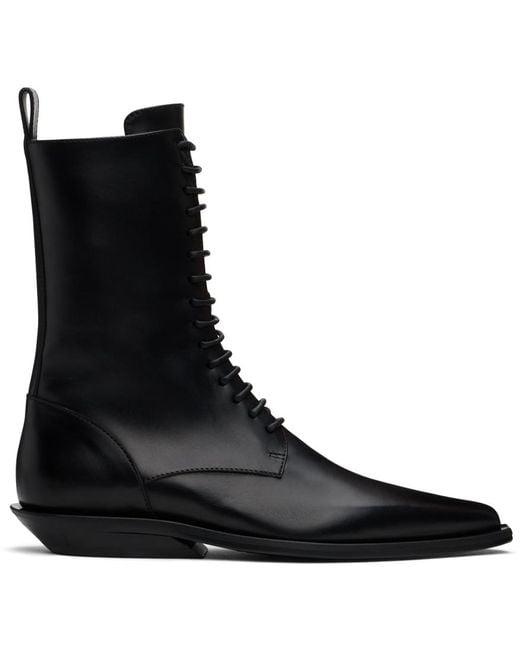 Ann Demeulemeester Black Leather Lace-Up Micro-Heel Boots