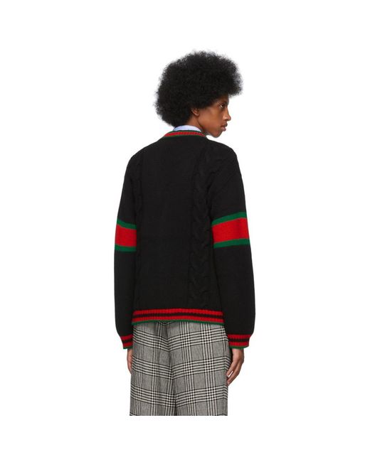 Gucci Wool Oversized Web Cable Knit Knitwear in Black for Men - Save 8% ...