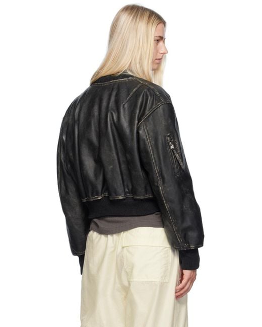 Acne ディストレス レザー ボンバージャケット Black