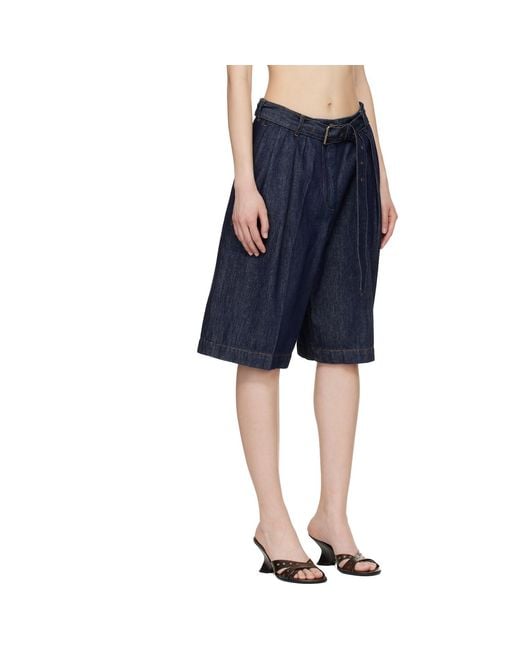 Dries Van Noten Blue Belted Denim Shorts