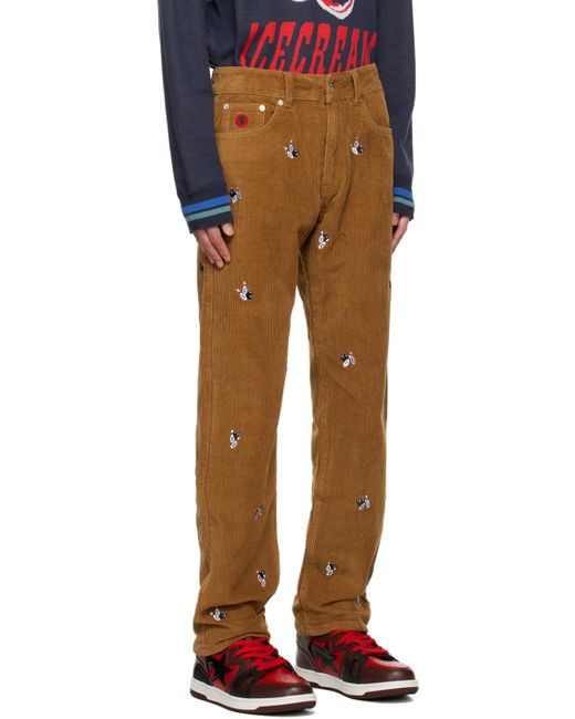 ICECREAM Brown Embroide Trousers for men