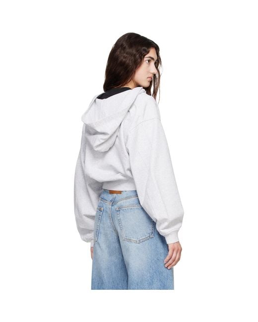 Alexander Wang White Crystal Fitted Long Sleeve Zip Up Hoodie