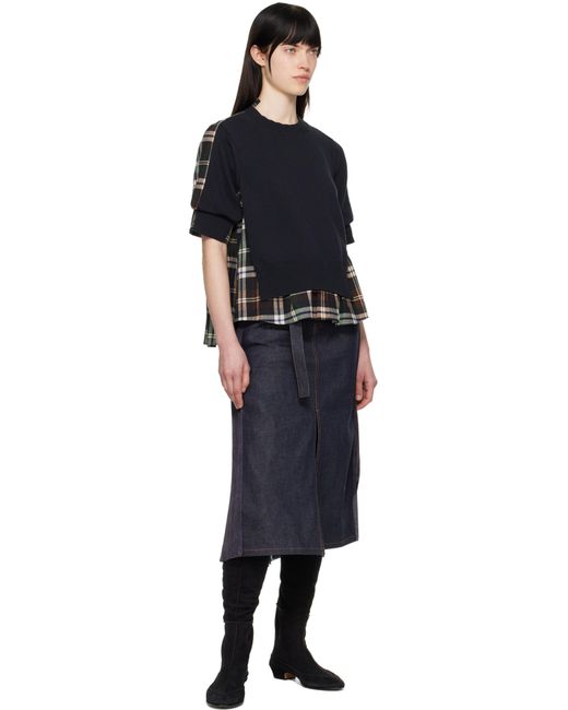 Sacai ネイビー＆グリーン Plaid Print & Knit トップス Black