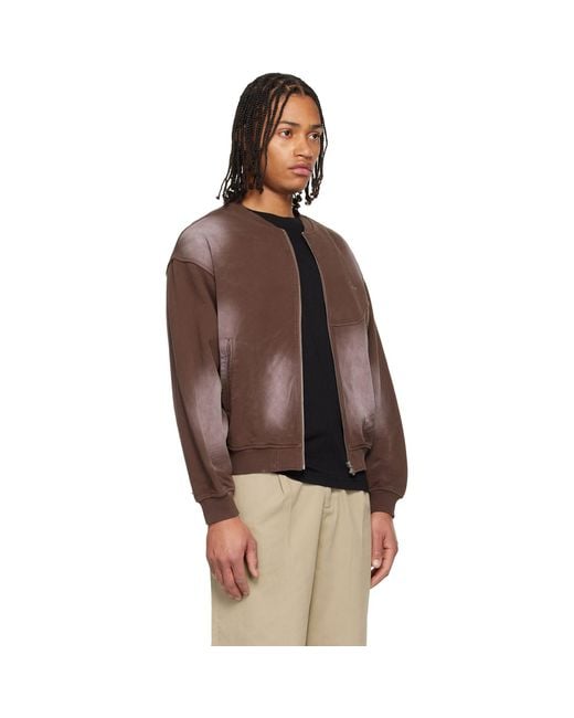 Dime Brown Faded Fleece Bomber Jacket for men