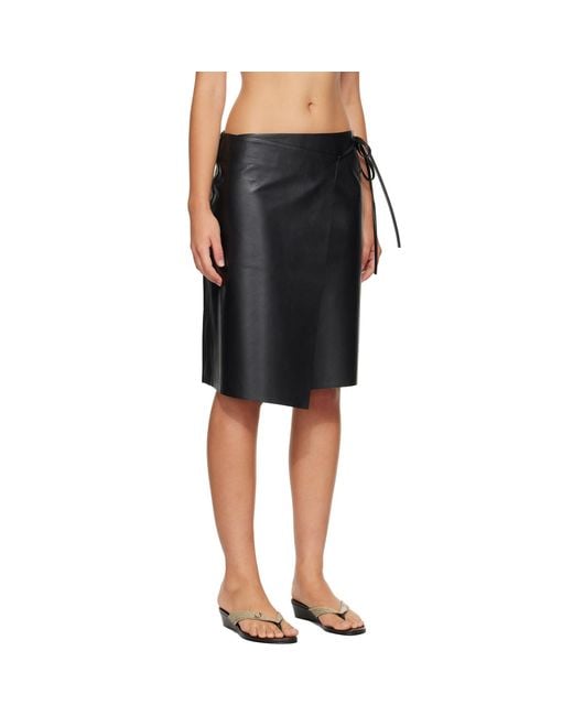 St. Agni Black Leather Everyday Wrap Midi Skirt