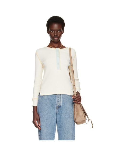 Chloé White Off- Fitted Cotton Jersey Henley