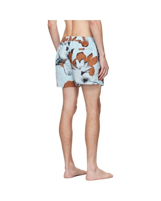 Paul Smith Blue 'Shadow Floral' Swim Shorts for men