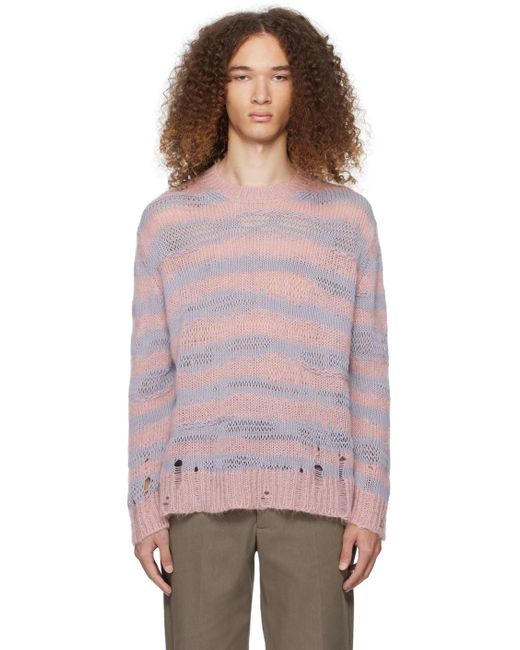 Acne Pink & Purple Distressed Stripe Sweater for men