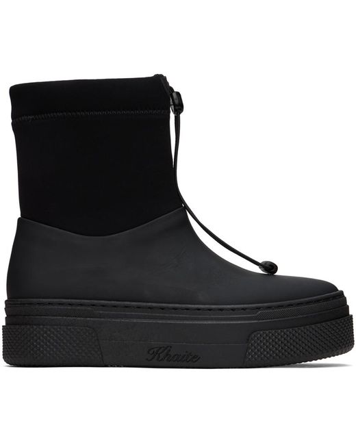 Khaite Black Culver Suede And Rubber Ankle Boots