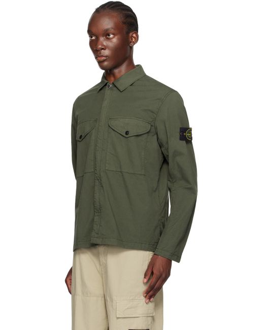 メンズ Stone Island グリーン ロゴパッチ シャツ Green