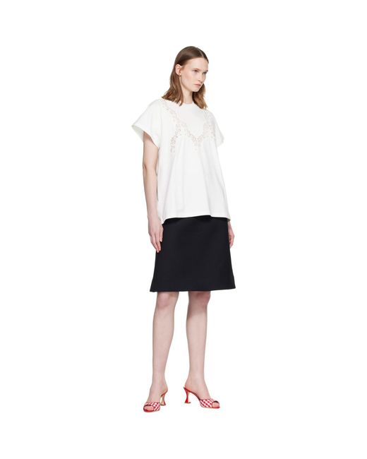 Stella McCartney White Lace Mix Washed Jersey Cotton T-Shirt